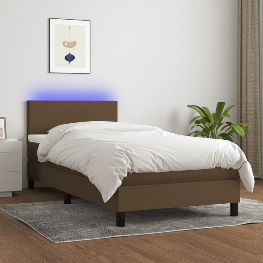 Cadre de lit matelas et LED Marron foncé 100x200 cm