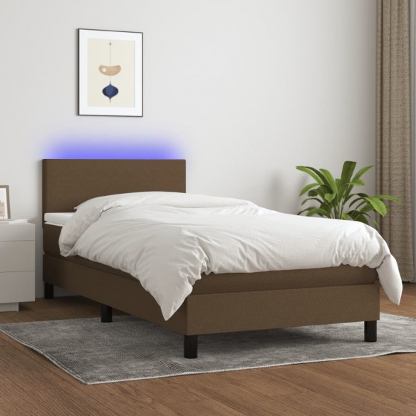 Cadre de lit matelas et LED Marron foncé 100x200 cm