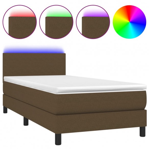 Cadre de lit matelas et LED Marron foncé 100x200 cm