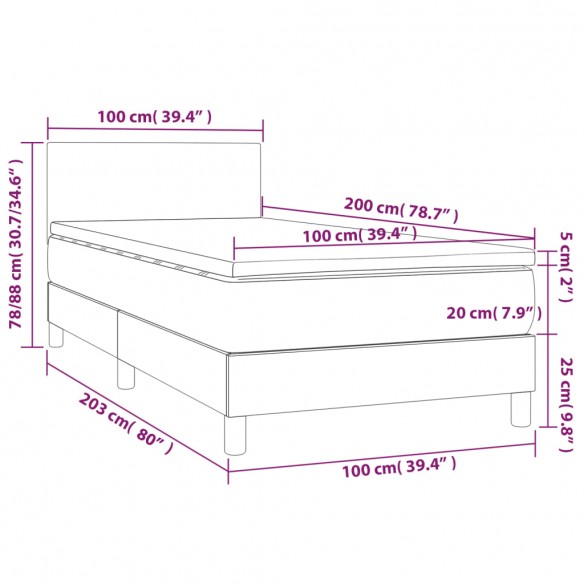 Cadre de lit matelas et LED Marron foncé 100x200 cm