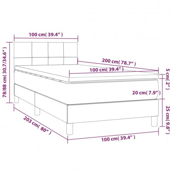 Cadre de lit avec matelas Marron foncé 100x200 cm