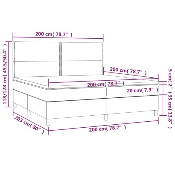 Cadre de lit et matelas Gris clair 200x200cm Velours