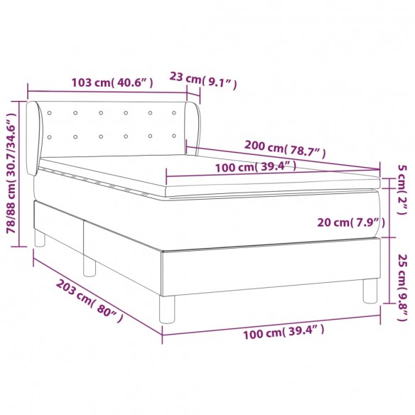 Cadre de lit avec matelas Marron foncé 100x200 cm