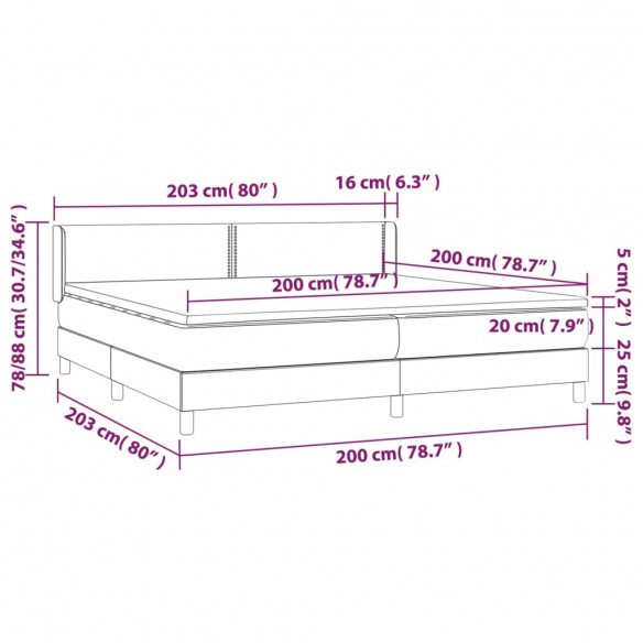 Cadre de lit et matelas Gris clair 200x200cm Velours