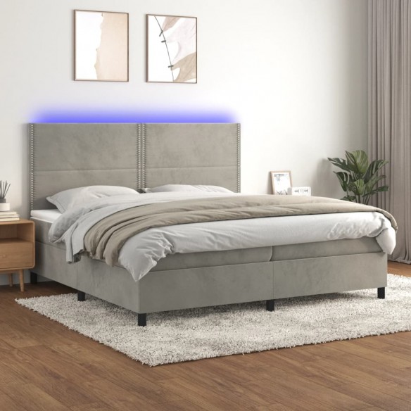 Cadre de lit matelas et LED Gris clair 200x200 cm