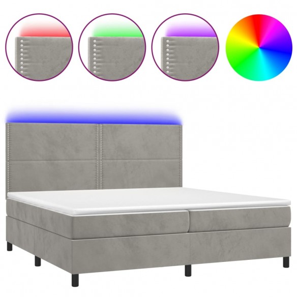 Cadre de lit matelas et LED Gris clair 200x200 cm