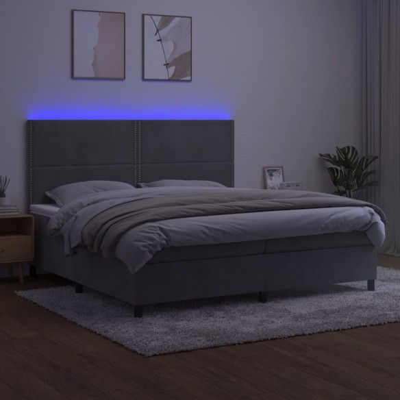 Cadre de lit matelas et LED Gris clair 200x200 cm