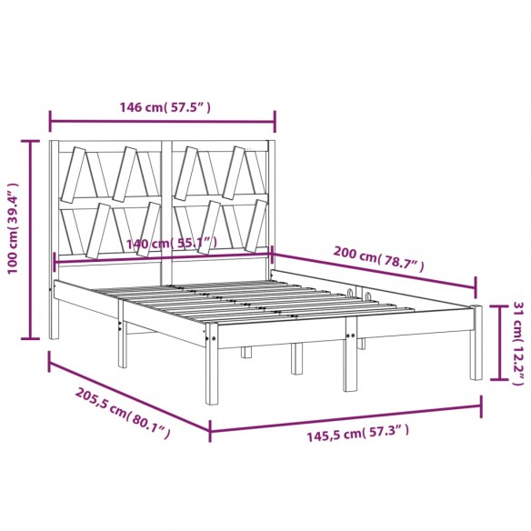 Cadre de lit Bois de pin massif 140x200 cm