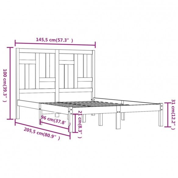 Cadre de lit Bois de pin massif 140x200 cm