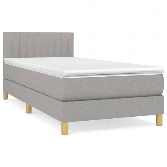 Cadre de lit avec matelas Gris clair 90x200 cm Tissu