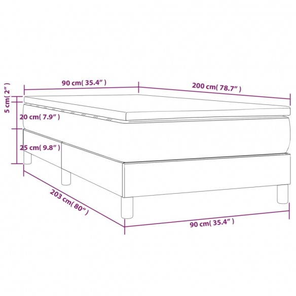 Cadre de lit avec matelas Gris clair 90x200 cm Tissu