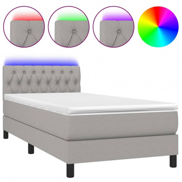 Cadre de lit avec matelas et LED Gris clair 90x200cm