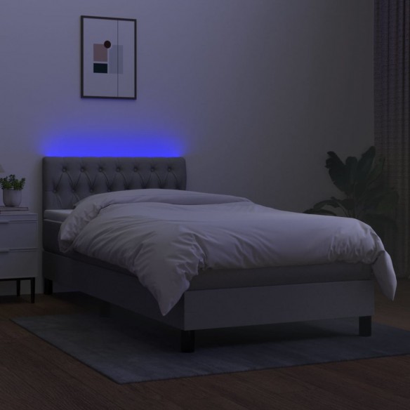 Cadre de lit avec matelas et LED Gris clair 90x200cm