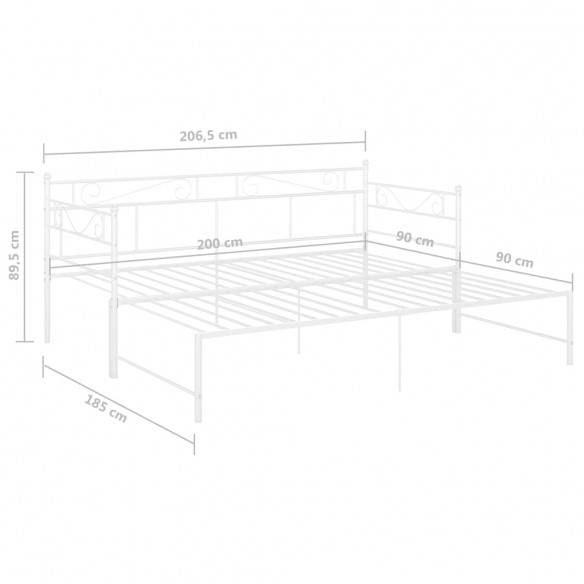 Cadre de canapé-lit extensible blanc métal 90x200 cm