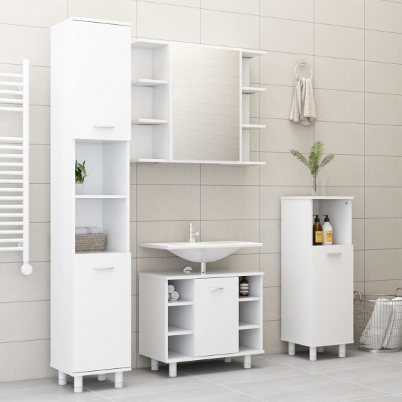 Ensemble de meubles de salle de bain 4 pcs Blanc Aggloméré