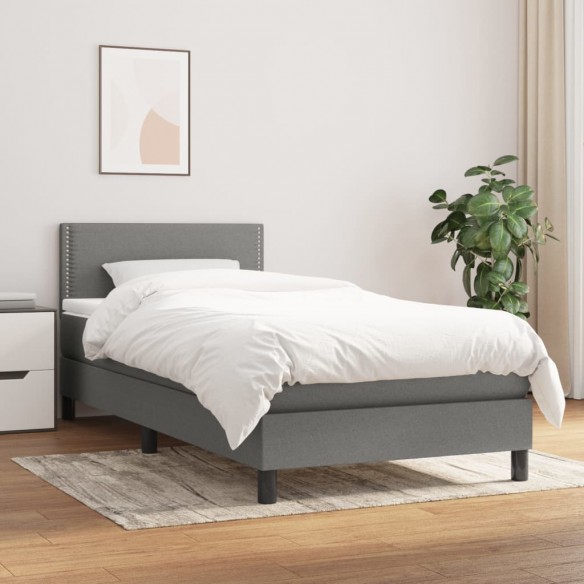 Cadre de lit avec matelas Gris foncé 80x200 cm Tissu