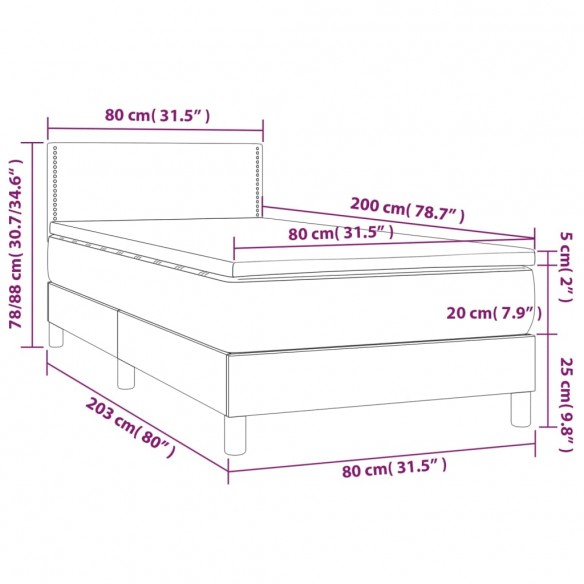 Cadre de lit avec matelas Gris foncé 80x200 cm Tissu