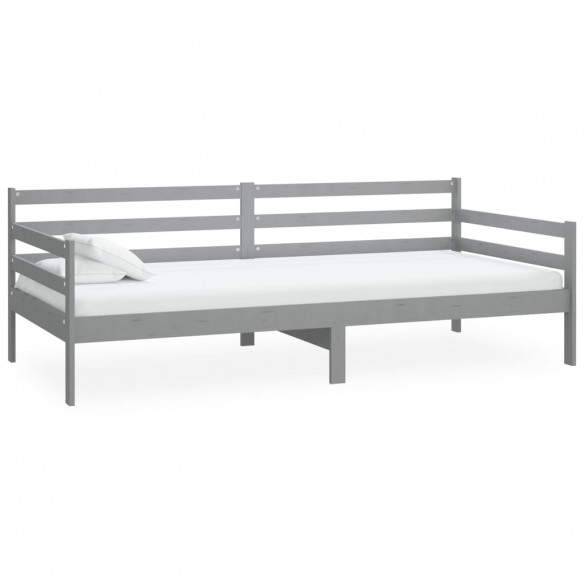 Lit de repos avec matelas 90x200 cm Gris Bois de pin massif