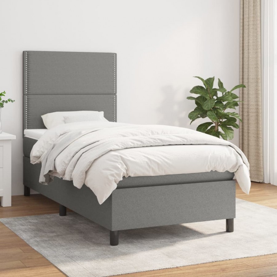 Cadre de lit avec matelas Gris foncé 80x200 cm Tissu