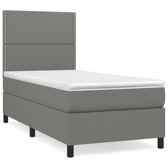 Cadre de lit avec matelas Gris foncé 80x200 cm Tissu