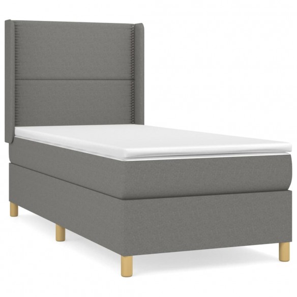 Cadre de lit avec matelas Gris foncé 80x200 cm Tissu