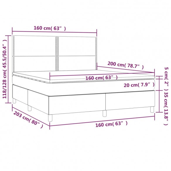 Cadre de lit avec matelas Gris foncé 160x200cm Tissu