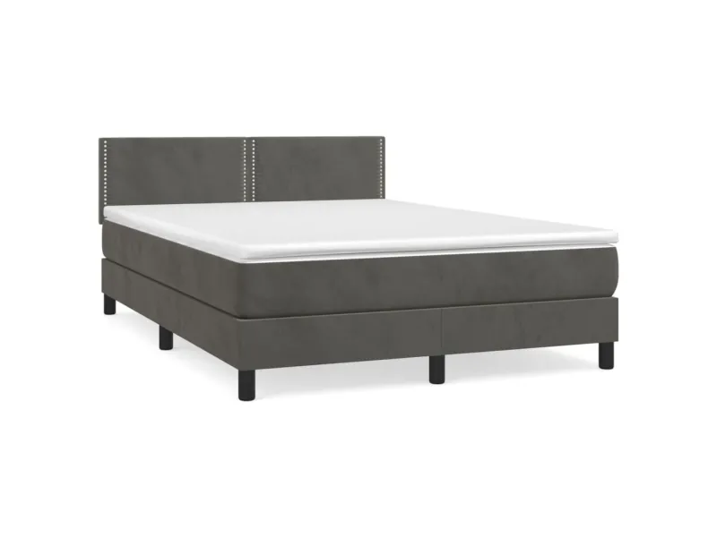 cadre de lit et matelas Gris foncé 140x200cm Velours