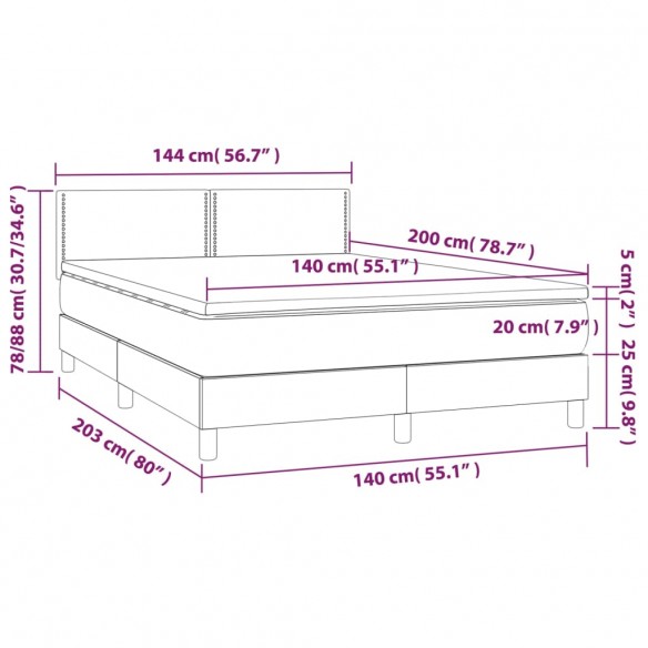 Cadre de lit et matelas Gris foncé 140x200cm Velours