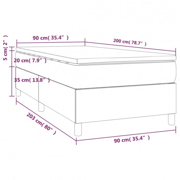 Cadre de lit et matelas Gris foncé 90x200 cm Velours