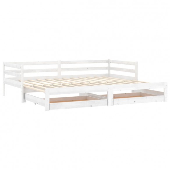 Lit coulissant 2x(90x200) cm Blanc Bois de pin massif