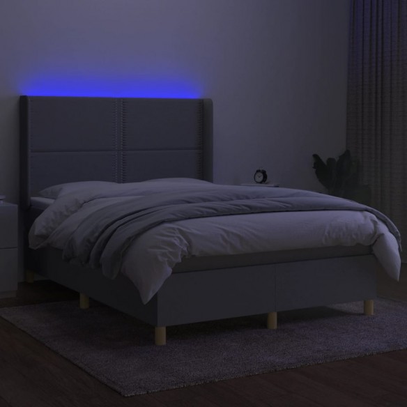 Cadre de lit matelas LED Gris clair 140x190 cm Tissu