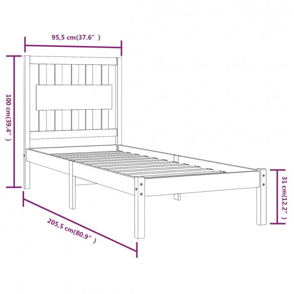 Cadre de lit Bois de pin massif 90x200 cm