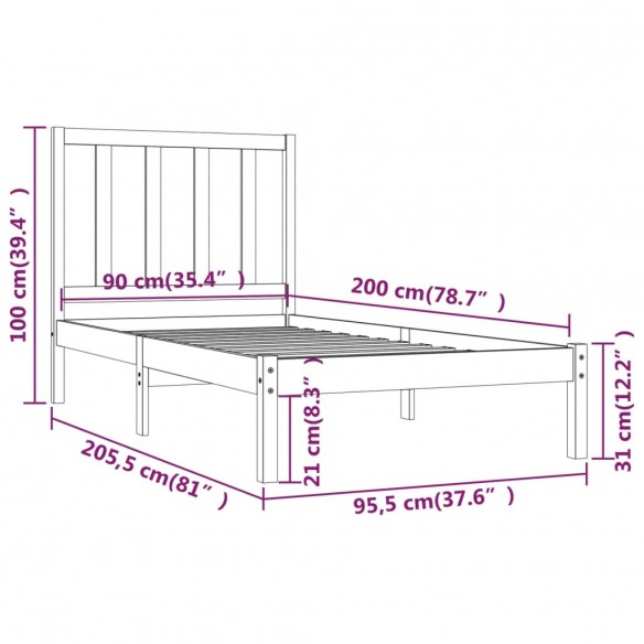 Cadre de lit Bois de pin massif 90x200 cm