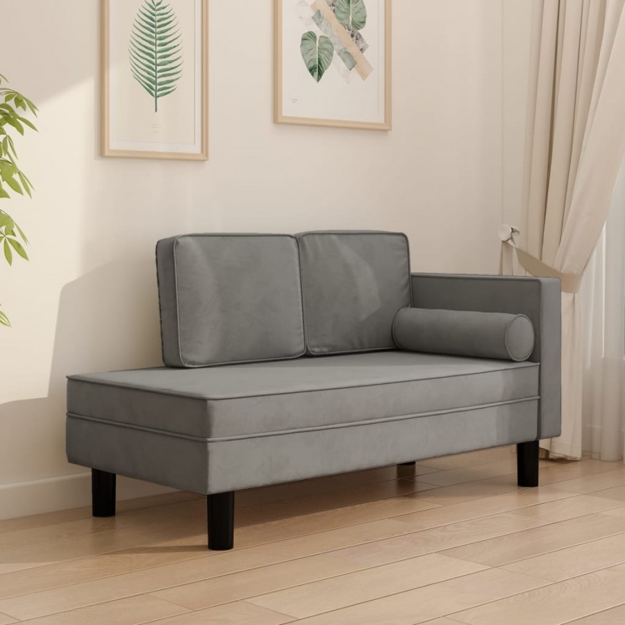 Chaise longue avec coussins et traversin gris clair velours