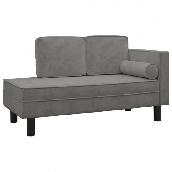 Chaise longue avec coussins et traversin gris clair velours