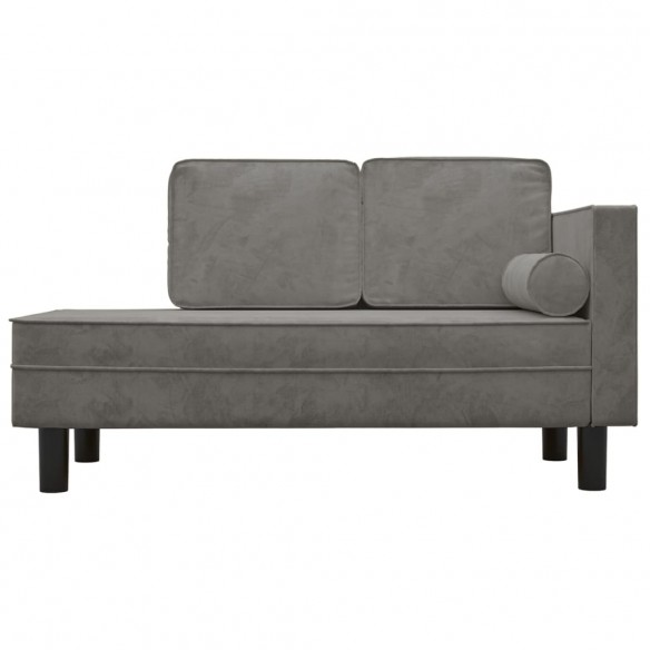 Chaise longue avec coussins et traversin gris clair velours