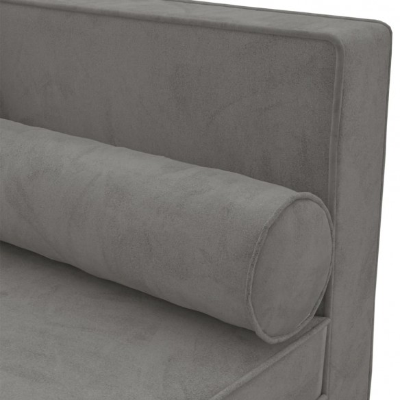 Chaise longue avec coussins et traversin gris clair velours