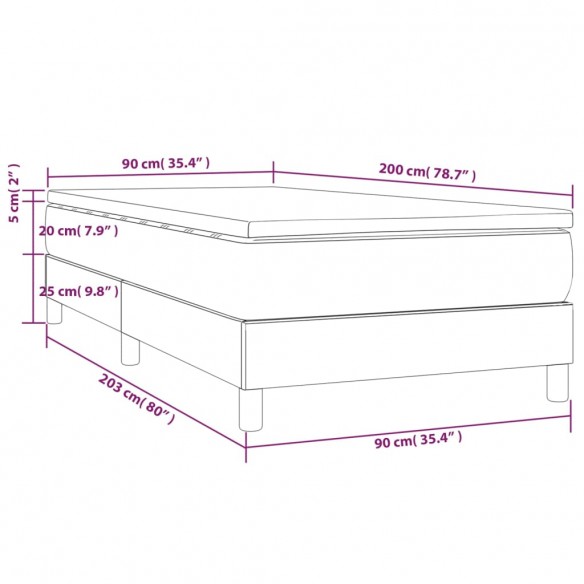 Cadre de lit et matelas Gris clair 90x200 cm Velours