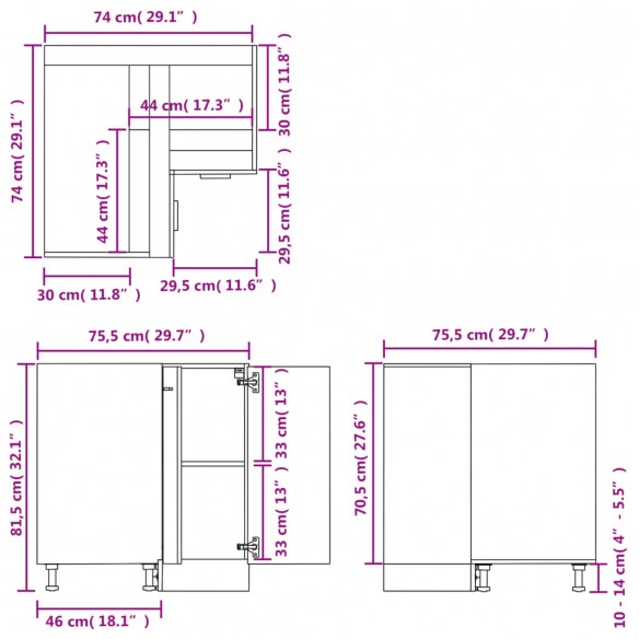 Armoire cuisine chêne brun 75,5x75,5x81,5 cm bois d’ingénierie