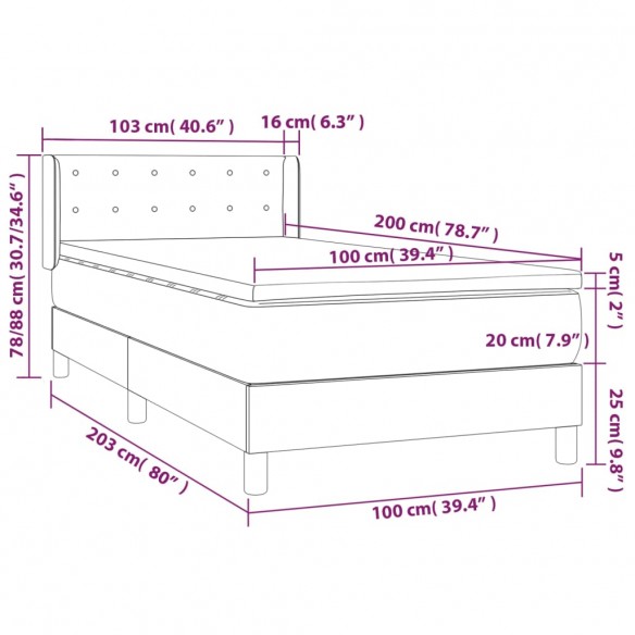 Cadre de lit avec matelas Noir 100x200 cm Tissu