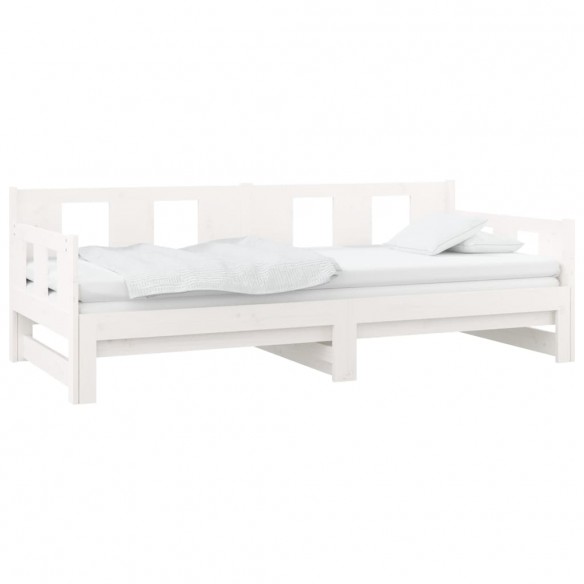 Lit coulissant Blanc Bois de pin solide 2x(80x200) cm