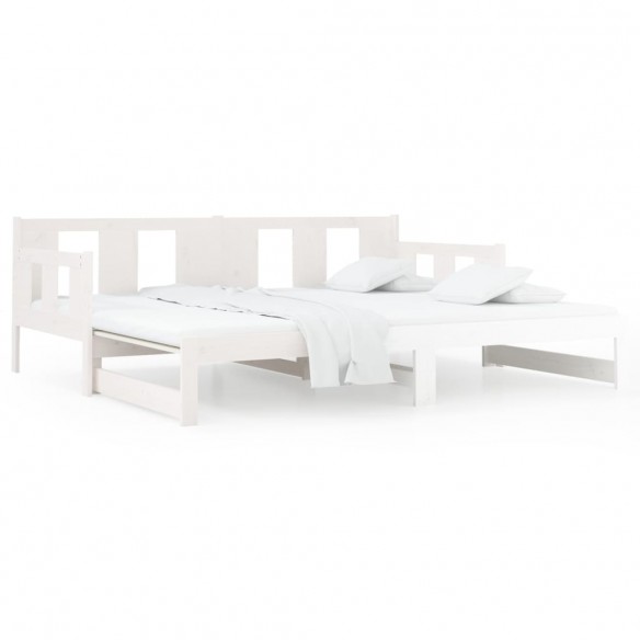 Lit coulissant Blanc Bois de pin solide 2x(80x200) cm