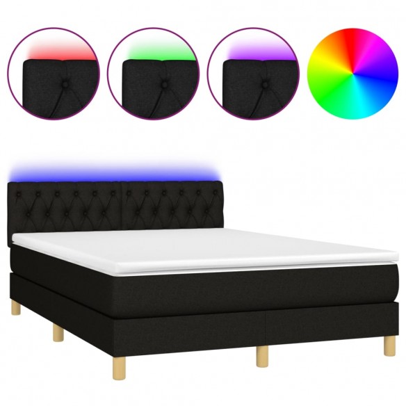 Cadre de lit avec matelas LED Noir 140x190 cm Tissu