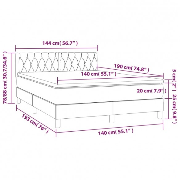 Cadre de lit avec matelas LED Noir 140x190 cm Tissu