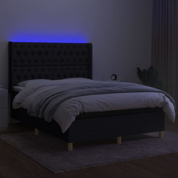 Cadre de lit matelas et LED Noir 140x190 cm Tissu