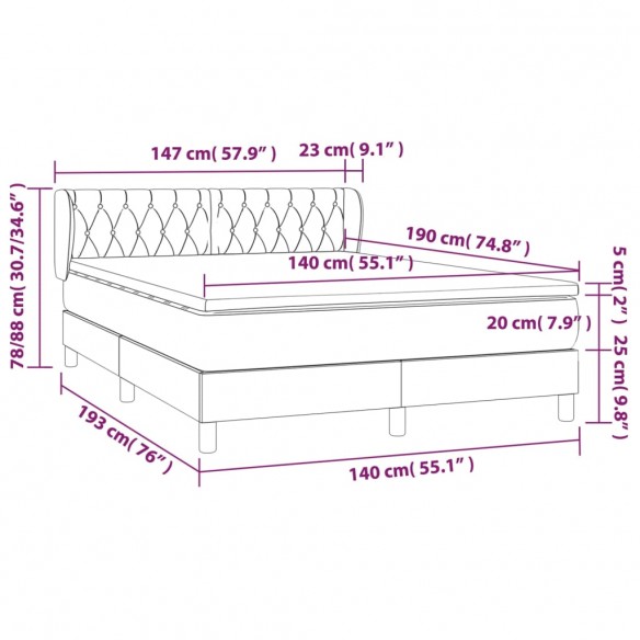 Cadre de lit avec matelas Noir 140x190 cm Tissu