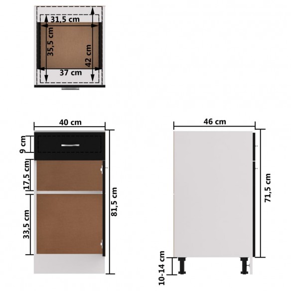 Armoire de plancher à tiroir Noir 40x46x81,5 cm Aggloméré