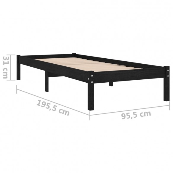 Cadre de lit Noir Bois massif 90x190 cm Simple