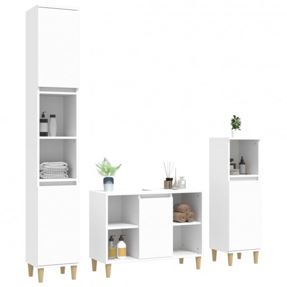 Ensemble de meubles salle de bain 3 pcs blanc bois d'ingénierie