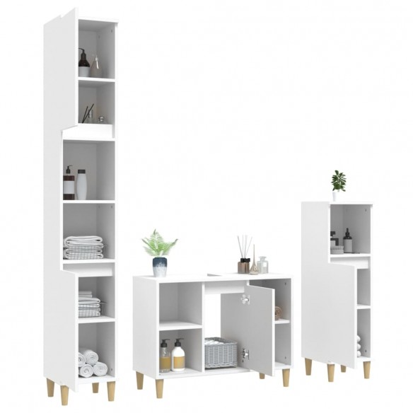 Ensemble de meubles salle de bain 3 pcs blanc bois d'ingénierie